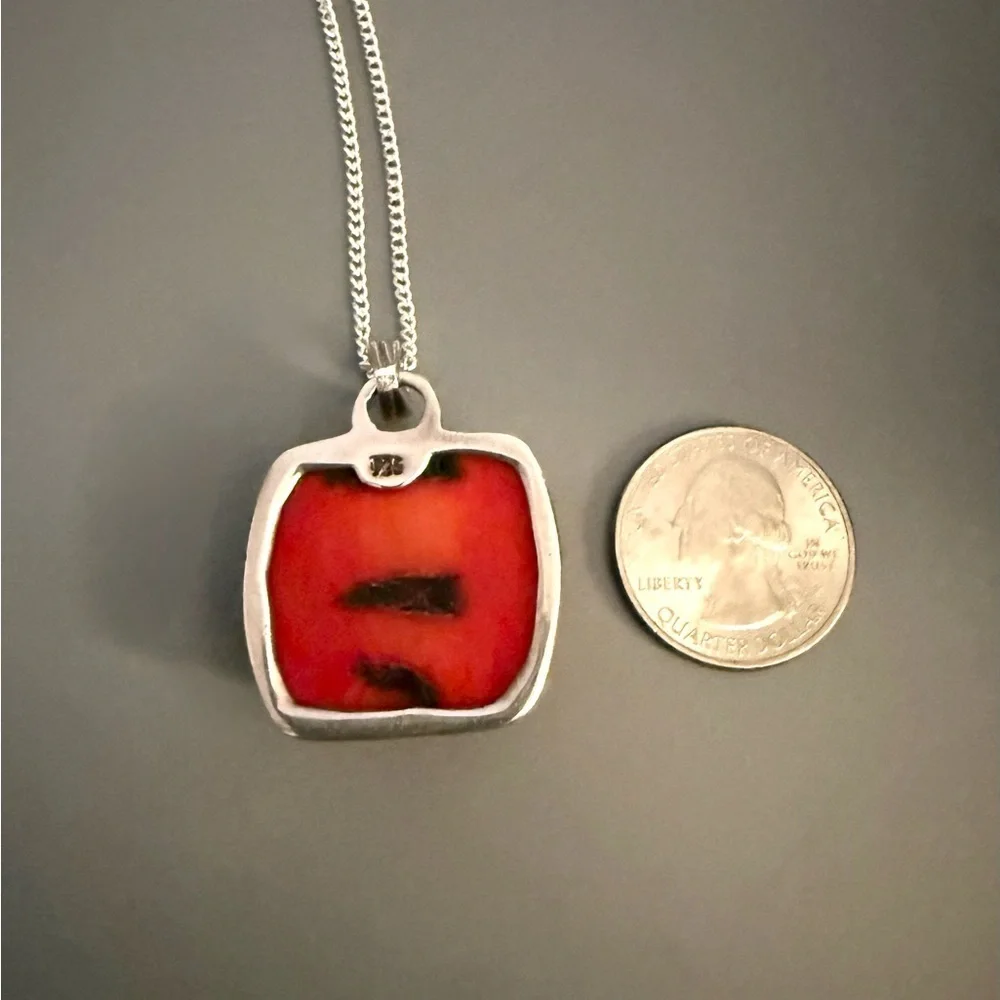 Chic Southwestern Jasper Sterling Silver Pendant w/ Sterling Plate Chain